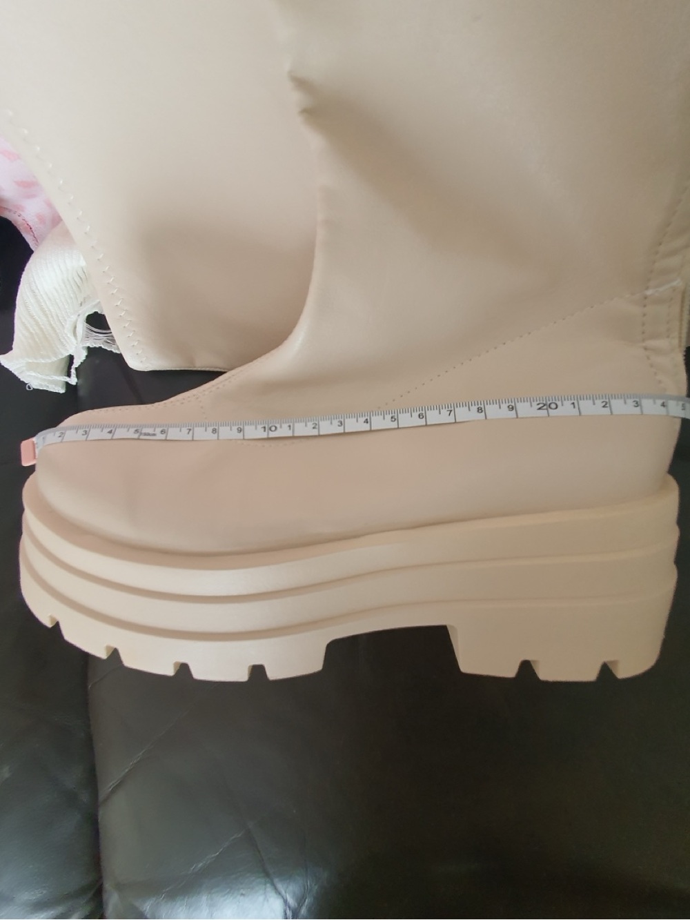 Chunky Platform Mid-Calf Cream Boots Size 39 (US 8)